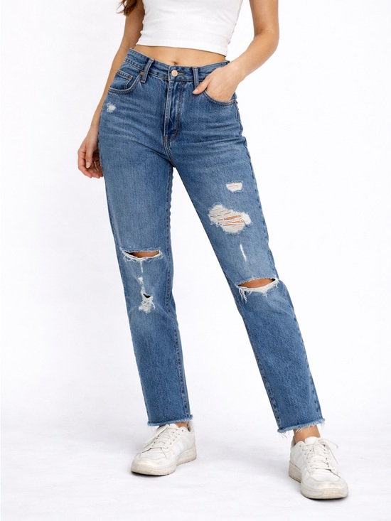 Levi's Denim - Levi’s 501 Fit Jeans W25 Distressed Medium Wash High Rise Straight Leg Raw Hem